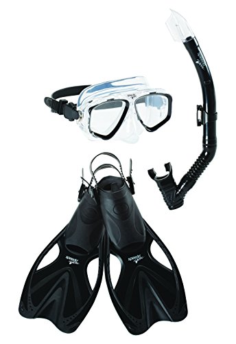 Speedo Unisex-Adult Adventure Swim Mask, Snorkel & Fins Set,Black/Black,Large/X-Large