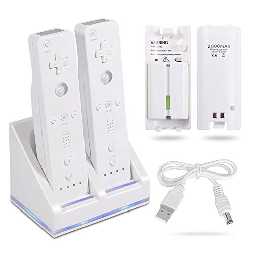 Rechargeable Battery Packs with Charger for Wii & Wii U Remote Controller,Montion Plus Controller(Dual Remote Charging Station Dock + 2 Pack 2800mAh Wii Replacement Batteries + USB Cable)