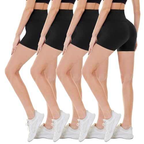 CAMPSNAIL 4 Pack Biker Shorts for Women High Waist - 5' Soft Tummy Control Athletic Yoga Running Gym Workout Shorts
