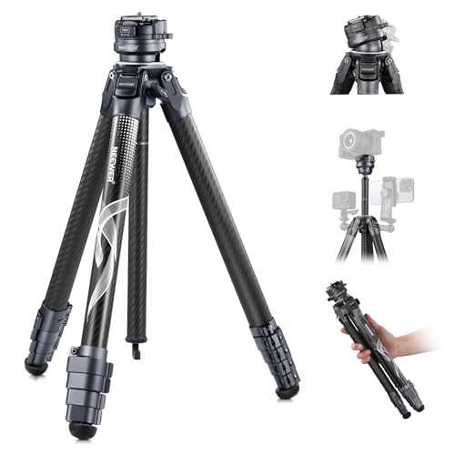 NEEWER LITETRIP LT32 62' Travel Tripod Carbon Fiber with ±15° Leveling 360° Panorama Head, Detachable Center Axis, Fast Flip Buckle, Arca QR Plate Compatible with Peak Design Capture V3, (Former TP62)