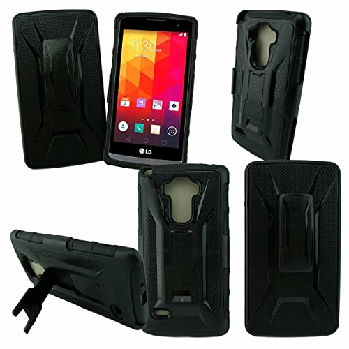 Mstechcorp Dual Layer Armor with Kickstand and Locking Swivel Belt Clip Case for LG LS770 Bundle with Wall/Car Chargers, Stylus, Earphone and carrying Case (Black)