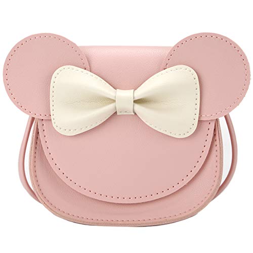 Ondeam Little Mouse Ear Bow Crossbody Purse,PU Shoulder Handbag for Kids Girls Toddlers(Pink)
