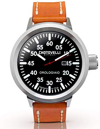 chotovelli Men’s Big Pilot Watch 50mm Type B dial Brown Leather Band - 747.3