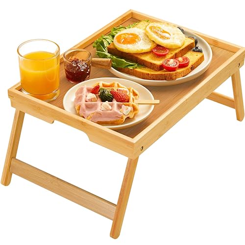 Bamboo Bed Tray Table with Foldable Legs, Breakfast Tray for Sofa, Bed, Eating, Working, Used As Laptop Desk Snack Tray by Pipishell
