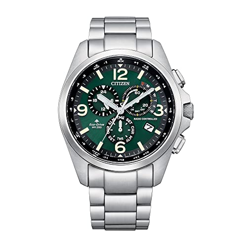 Citizen Eco-Drive Chronograph Watch with Atomic Timekeeping, Power Reserve, Luminous Hands/Markers, Sapphire Crystal, Green Dial