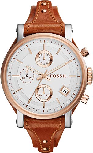 Fossil Women's ES3837 Original Boyfriend Chronograph Leather Watch – Light Brown