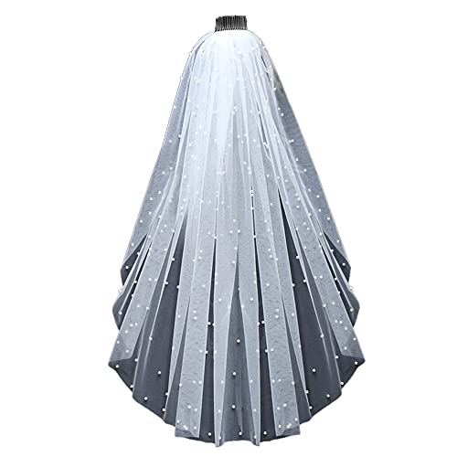 azaleas Wedding Bridal Veil with Comb 1 Tier Cut Edge Fingertip&Cathedral Length Pearl(V05)