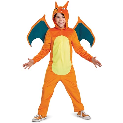 Disguise Charizard Costume for Kids, Official Pokemon Costume Hooded Jumpsuit, Child Size Large (10-12)