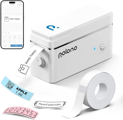 POLONO P31S Label Maker Machine with Tape, Portable Thermal Printer, Portable Bluetooth Label Printer for Organizing Storage Office Home, Sticker Maker Mini Label Maker with Multiple Templates, White