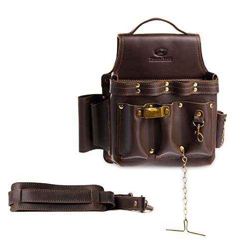 Trailside Genuine Leather Electrician Tool Pouch with Belt Loop for Carpenters, Framers, Plumbers 5 Pocket Design Made with 100% Full Grain Leather