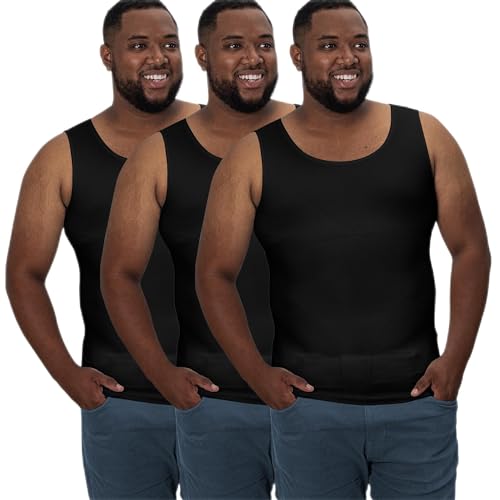 QORE LOGIQ Gynecomastia Compression Shirts for Men, Tank Top Slimming Undershirt Body Shaper, Fajas para Hombres, Man Bra 3-Pack Black
