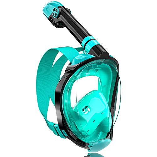 QingSong Full Face Snorkel Mask for Adults & Kids, Snorkeling Gear with Camera Mount, Foldable 180 Degree Panoramic View Snorkeling Set Anti-Fog Anti-Leak