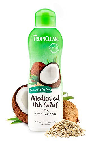 TropiClean Medicated Dog Shampoo for Allergies and Itching | Tea Tree & Oatmeal | Pet Shampoo Derived from Natural Ingredients for Sensitive Skin | Made in the USA | 20 oz.