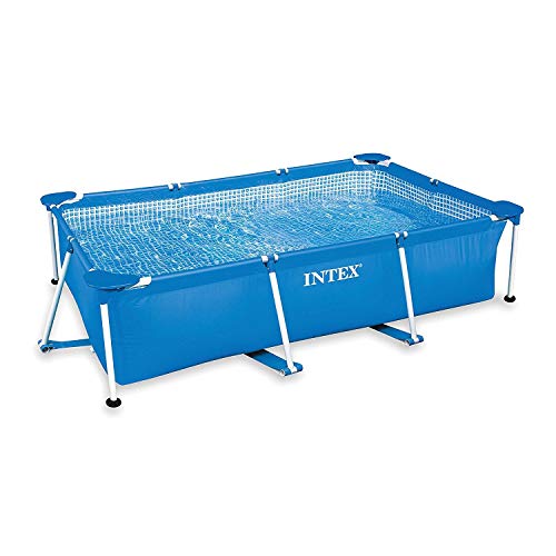 Intex 8.5ft x 26in Rectangular Frame Above Ground Quick Easy Set Up Backyard Outdoor Swimming Pool with Drain Plug for Ages 6 and Up, Blue