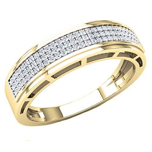 Dazzlingrock Collection 0.25 Cttw Round White Diamond Three Row Micro-Pave Men's Wedding Band in 10K Solid Yellow Gold, Size 13