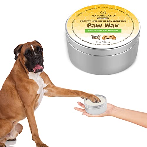 [8 OZ] Natureland Organic Paw Wax for Dogs and Cats, Natural Outdoor Protection to Heal, Repair, and Protect Dry, Chapped, or Rough Pads, Helps Protects Paws on Snow, Sand, or Dirt (8 OZ)