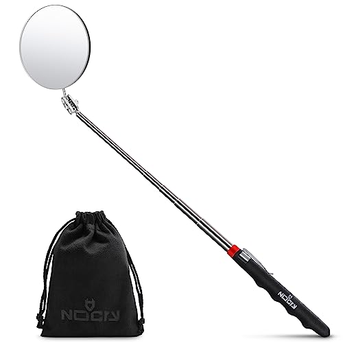 NoCry Heavy Duty Telescoping Inspection Mirror — 3.23 Inch Round Mirror on a Stick; 2-IN-1 Storage Pouch; Extendable Mirror up to 30in; Non-Slip Handle; 360° Inspection Mirror Telescoping Swivel Head