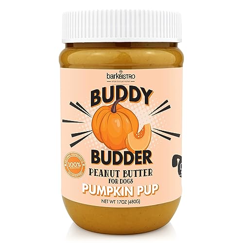 Pumpkin Pup Buddy BUDDER, 100% Natural Dog Peanut Butter, Healthy Peanut Butter Dog Treats, Made in USA, (17oz Jars)