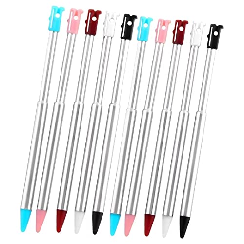 Universal Adjustable Styluses Pens Metal Retractable Design Stylus Touch Screen Pen Replacement for Nintendo N3DS 3DS (2X White+2X Red+2X Black+2X Pink+2X Blue)