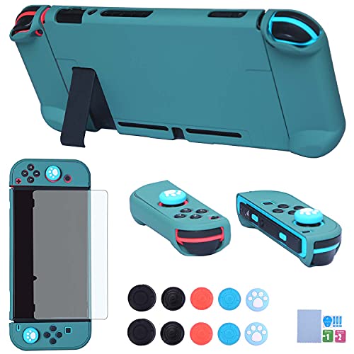Dockable Case for Nintendo Switch - COMCOOL 3 in 1 Protective Cover Case for Nintendo Switch and Joy-Con Controller with Screen Protector and Thumb grips - Midnight Green