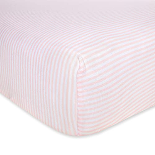 Burts Bees Baby Stripe Fitted Crib Sheet Organic Cotton BEESNUG - Blossom Pink Stripes, Fits Unisex Standard Bed and Toddler Mattress, Infant Essentials, 28 x 52 x 5.5 Inch 1-Pack