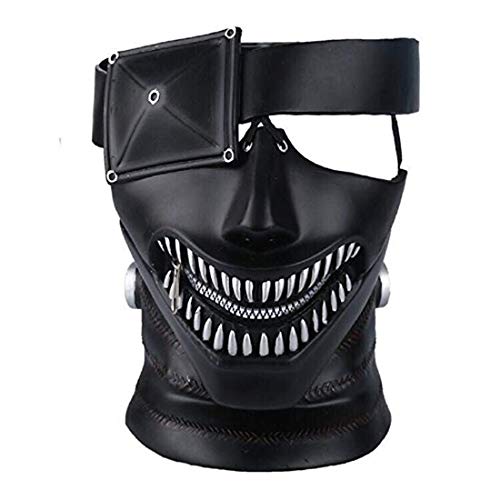 vickkt Tokyo Ghoul Mask Kaneki Ken Leather Zipper Mask Zombie Japan Anime Lead Half Face Aldult Props for Cosplay Horror Halloween, Black