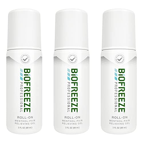 Biofreeze Professional Strength Pain Relief Roll-On, Knee & Lower Back Pain Relief, Sore Muscle Relief, Neck Pain Relief, Shoulder Pain Relief, 3 Pack (3 FL OZ Biofreeze Menthol Roll-On)