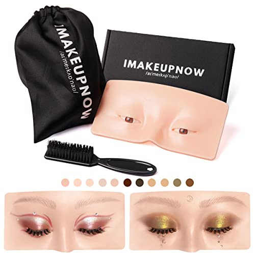 IMAKEUPNOW Makeup Practice Face Board 3D Realistic Pad with Cleaning Brush for Makeup Artist Board Makeup Practice, Eyeshadow Eyeliner Eyebrow Mapping Realistic Face Skin Eye Makeup Gift for Women