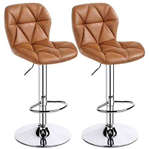 Yaheetech Bar Stools Set of 2 Counter Stool Bar Chairs with Backrest Height Adjustable Swivel Tall Bar Stools Modern PU Leather, Retro Brown