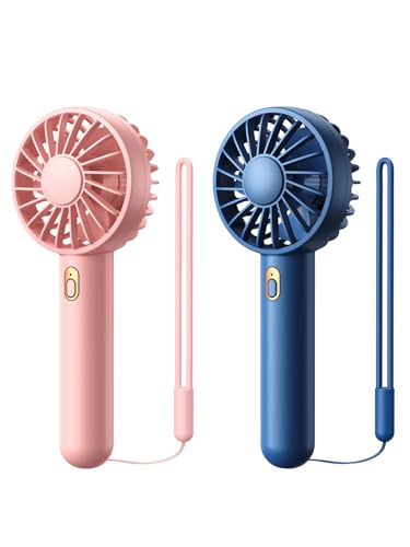 Warmco 2-Pack Handheld Mini Fan Portable USB Rechargeable Small Hand Held Fan with Base Personal Desk Fan Super Compact Cooling Fan for Makeup, Home, Office, Travel, and Outdoor Activities