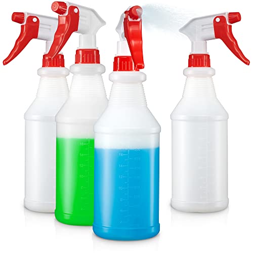 SUPER+ 4 Pack Plastic Spray Bottles 24 OZ – Leak Proof, Adjustable Nozzle, Empty Spray Bottles For Cleaning Solutions, Plants, Pet, Or Diy Spray Bottle