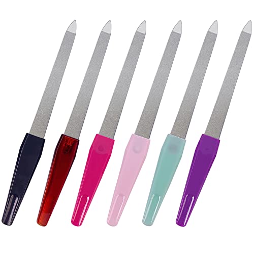 Metal Nail File (6 Pcs), Nail Files for Natural Nails Made of Stainless Steel, Sword Fingernail Files with Sharp Pointed Tip Non Slip Handle, Diamond Finger Nail Filers for Women Sapphire Grit