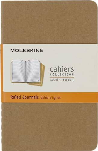 Moleskine Cahier Journal, Soft Cover, Pocket (3.5' x 5.5') Ruled/Lined, Kraft Brown, 64 Pages (Set of 3)