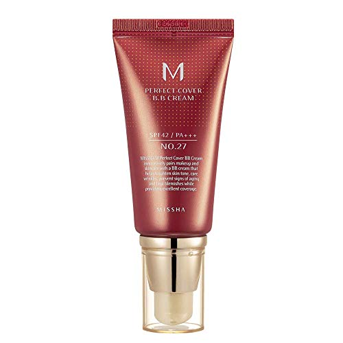 MISSHA M Perfect Cover BB Cream No.27 Honey beige for medium/tan skin SPF 42 PA +++ 1.69 Fl Oz - Tinted Moisturizer for face with SPF