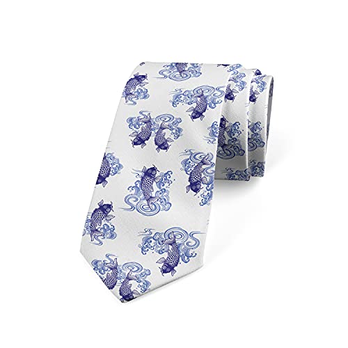 Ambesonne Necktie, Japanese Style Carp, 3.7', Blue