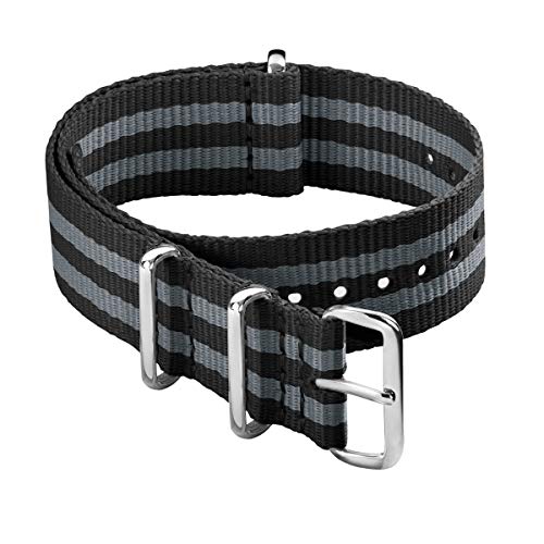 Archer Watch Straps - Classic Military Style Nylon Watch Strap (Black/Gray, 22mm)