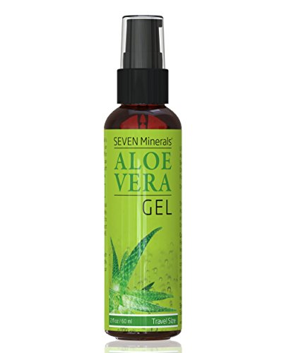 Seven Minerals, Travel Size Organic Aloe Vera Gel from freshly cut 100% Pure Aloe - 2 Fl Oz - HighestQuality, Texas grown, Vegan, Unscented - For Face, Skin, Hair, Sunburn relief (2 Fl Oz)
