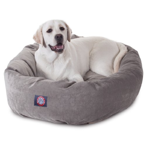 Majestic Pet 40 Inch Micro Velvet Calming Dog Bed Washable – Cozy Soft Round Dog Bed with Spine for Head Support - Fluffy Donut Dog Bed 40x29x9 (inch) – Round Pet Bed Large - Vintage