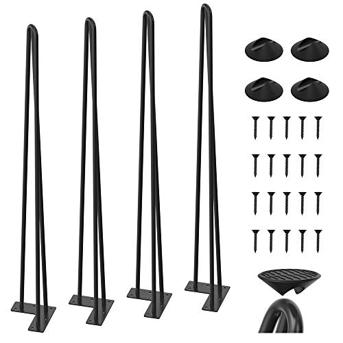 WINSOON 34 Inch Hairpin Legs Thicker 3-Solid Rods 1/2'' in diameter,880lbs Load Capacity, Set of 4 Metal Hairpin Table Legs DIY Projects for Coffee Table Legs, End Table,Desk,Dining,Bench,Night Stands