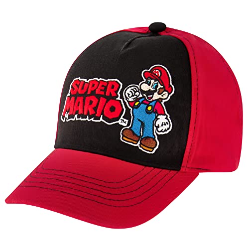 Nintendo Boys Baseball Cap, Super Mario Adjustable Kids Hat for Ages 4-7 Red/Black