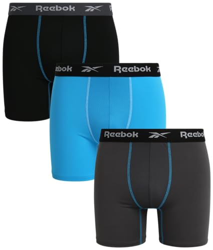 Reebok Men's Underwear - Sustainable Performance Boxer Briefs (3 Pack), Size X-Large, MagnetBlackBlue