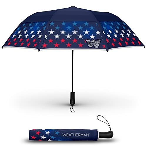 Weatherman Umbrella - Folds of Honor - Collapsible Umbrella - Windproof Umbrella Resists Up to 55 MPH Winds - Celebration