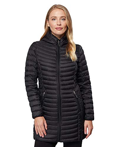 32 Degrees Women's Ultra-Light Packable Down 3/4 Long Puffer Jacket, Black, Medium