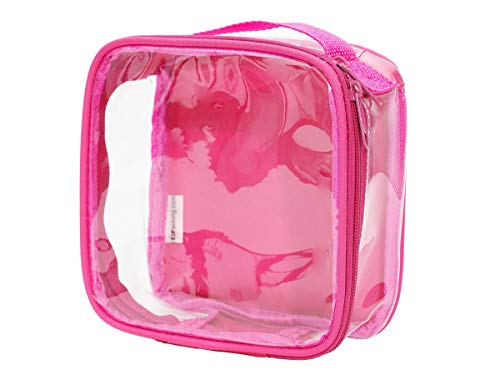 EzPacking Clear TSA Approved 3-1-1 Travel Toiletry Bag for Carry On/Quart Size Transparent Liquids Pouch for Airport Security/Reusable See Through Vinyl & PVC Plastic Organizer Men Women (Pink)