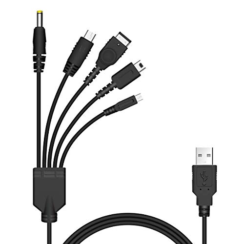 Xahpower 5 in 1 USB Charger Cable Cord for Nintendo NDS Lite/Wii U/New 3DS(XL/LL),3DS(XL/LL),2DS,DSi(XL/LL),NDS/GBA SP(Gameboy Advance sp),PSP 1000 2000 3000
