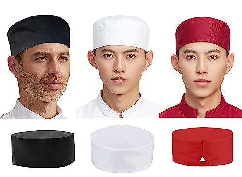 Hyzrz 3 Pcs Unisex Vent Chef Hats Adjustable Kitchen Cooking Caps with Breathable Mesh Top for Kitchen Chefs Cooker and Worker(Black,White,Red)