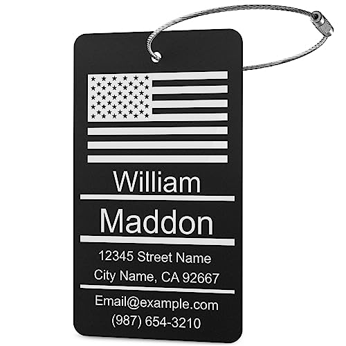 Luggage Tags for Suitcase - Black Personalized Engraved Metal Tag for Cruise Travel - Custom Name Tags Suitable for Bags and Backpacks