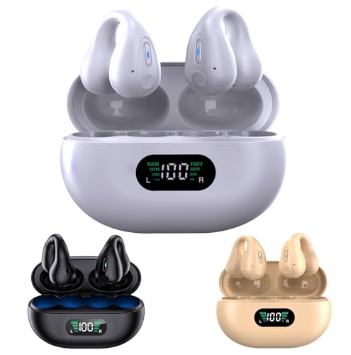 Painless Wear Open Ear Headphones 5.3 Bluetooth Open Ear Clip Headphones Best Bluetooth Headphones Bluetooth Headphones for Work Outdoor Sports Headphones (White)