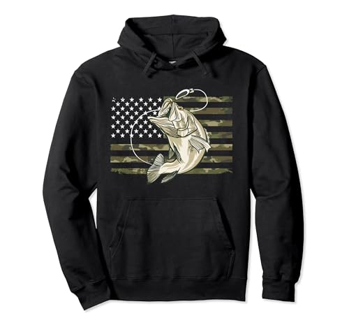 Fishing Camouflage US American Flag Bass Fish Fisherman Camo Pullover Hoodie