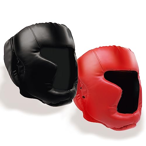 2 Pack Boxing Headgear Boxing Gear Equipment Taekwondo Sparring Gear MMA Gear Muay Thai Boxing Safety Helmet Boxing Protective Gear for Men Women Kids(Black and Red)